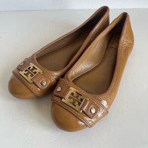 Tory Burch Clines Royal Tan Leather Ballet Flats Size 7M
